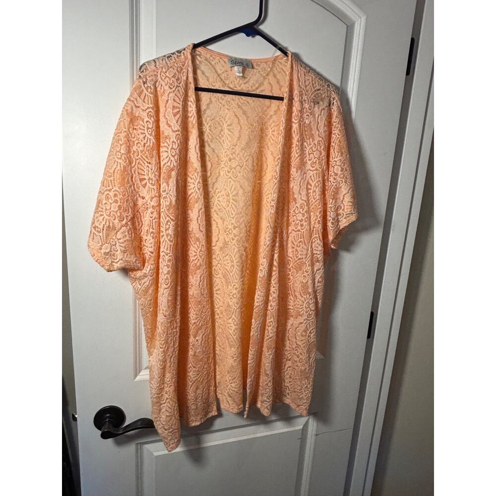 Spin USA Womens Top XL Open Lace Duster Yellow Rayon Spandex Career Basic